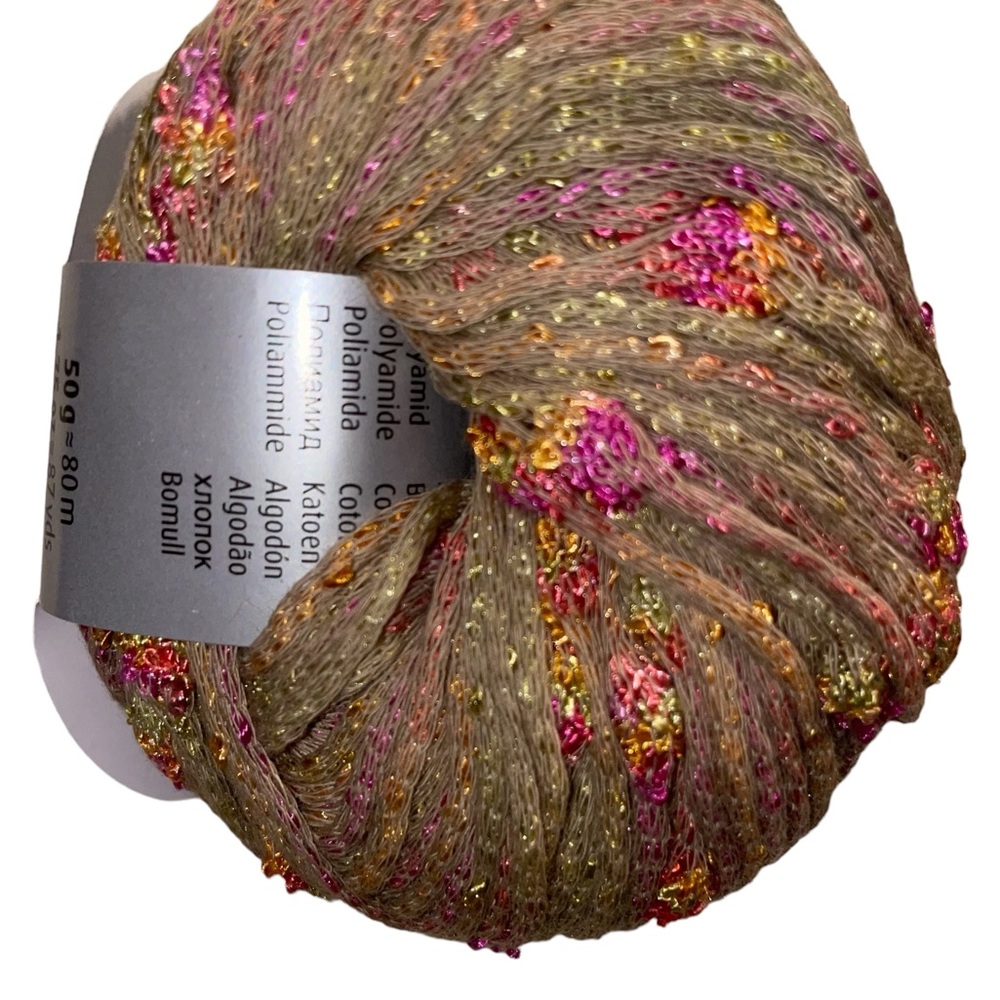 SMC Select Rosas Flower Detail Worsted Cotton Blend Yarn Beige Pink Green